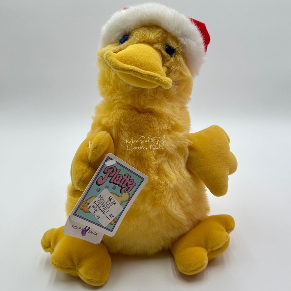 Vintage 1989 Deadstock Platty Santa Duck Plush Yellow By Cheryl Johnson